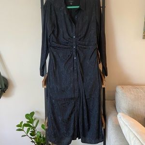 Halogen black button dress with subtle swirl print